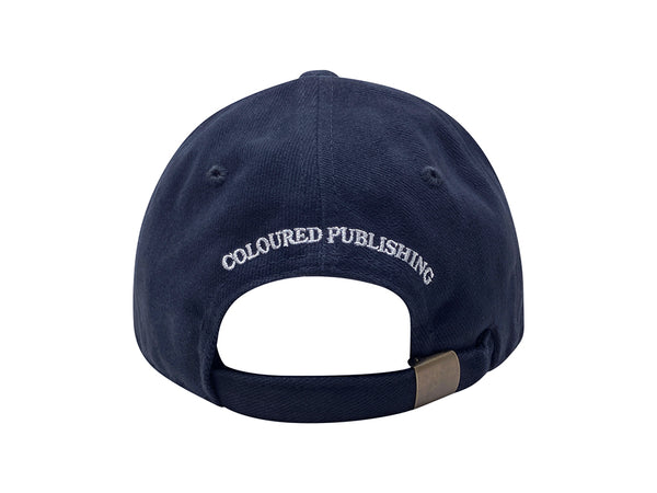 An image of the back of a navy hat with "COLOURED PUBLISHING" embroidered in white.